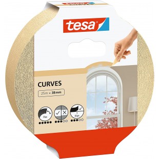 tesa Ruban de Masquage Special COURBES - Ruban Adhesif avec Crepage Extra Fort pour Masquer les Courbes et les Formes