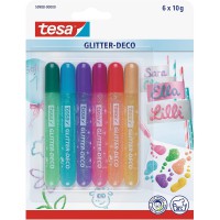 Tesa Glitter Deco Pack de 6 Styos Colles Paillettes Fluo Or/Argent/Rouge/Rose/Bleu/Vert
