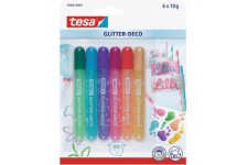 Tesa Glitter Deco Pack de 6 Styos Colles Paillettes Fluo Or/Argent/Rouge/Rose/Bleu/Vert