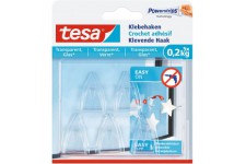 Tesa Crochet Adhesif pour Verre et Surfaces Transparentes 0,2kg - Peut soutenir des Objets jusqu'a  0,2 kg par Crochet - Paquet 