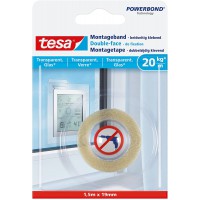 Tesa Powerbond Adhesif Double Face de Fixation Quasi Invisible - Ruban Adhesif de Fixation Murale pour Verre et Surfaces Transpa