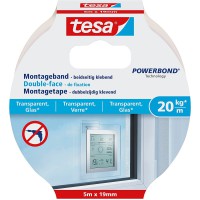 Tesa Powerbond Adhesif Double Face de Fixation Quasi Invisible - Ruban Adhesif de Fixation Murale pour Verre et Surfaces Transpa