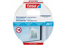 Tesa Powerbond Adhesif Double Face de Fixation Quasi Invisible - Ruban Adhesif de Fixation Murale pour Verre et Surfaces Transpa