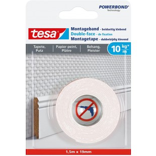 Tesa Powerbond Adhesif Double Face de Fixation 10 kg / Metre*- Ruban Adhesif de Fixation Murale pour Platre et Papier Peint - Ba