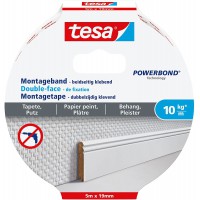 Tesa Powerbond Adhesif Double Face de Fixation 10 kg / Metre*- Ruban Adhesif de Fixation Murale pour Platre et Papier Peint - Ba