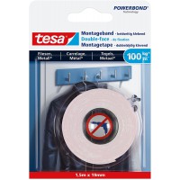 Tesa Powerbond Adhesif Double Face de Fixation Extra Fort Pour Carrelage et Metal - Ruban Adhesif de Fixation Murale pour Surfac