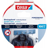 Tesa Powerbond Adhesif Double Face de Fixation Extra Fort Pour Carrelage et Metal - Ruban Adhesif de Fixation Murale pour Surfac