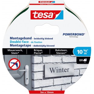 Tesa Powerbond Adhesif Double Face de Fixation Pour Brique et Pierre 10 kg / Metre* - Ruban Adhesif de Fixation Murale pour Inte