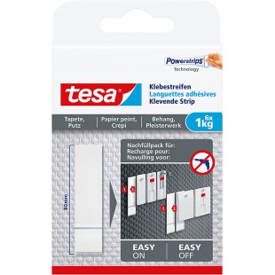 Tesa Powerstrips Languettes Adhesives pour Papier Peint et Platre - Recharges pour Clou Adhesif Tesa - Adherence de 1,0kg/Clou -