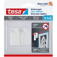 Tesa Clou Adhesif pour Papier Peint & Platre 0,5 kg - Paquet de 2 Clous Adhesifs et 6 Languettes Adhesives