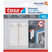 Tesa Clou Adhesif pour Papier Peint & Platre 1kg - Paquet de 2 Clous Adhesifs et 6 Languettes Adhesives