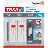 Tesa Clou Adhesif Ajustable pour Papier Peint & Platre 1kg - Hauteur Ajustable - Paquet de 2 Clous Adhesifs et 6 Languettes Adhe