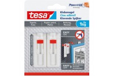 Tesa Clou Adhesif Ajustable pour Papier Peint & Platre 1kg - Hauteur Ajustable - Paquet de 2 Clous Adhesifs et 6 Languettes Adhe