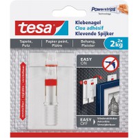 Tesa Clou Adhesif Ajustable pour Papier Peint & Platre 2kg - Hauteur Ajustable - Paquet de 2 Clous Adhesifs et 6 Languettes Adhe