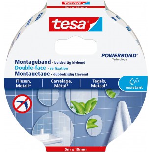 Tesa Powerbond Adhesif Double Face de Fixation Pour Carrelage et Metal - Ruban Adhesif de Fixation Murale - Adapte aux Pieces Hu