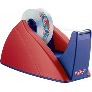 Tesa Easy Cut Derouleur de Bureau Professionnel - Devidoir Rechargeable pour Ruban Adhesif de 33 m x 19 mm - Bleu/Rouge