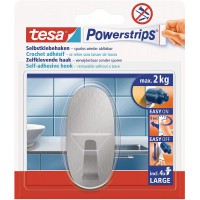 Tesa Powerstrips LARGE Crochets Metalliques de Fixation Auto-Adhesifs - Charge Jusqu'a  2 kg - Repositionnables, Forme Ovale - P