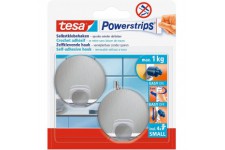 Tesa Powerstrips Crochets Amovibles ROND - Fixation Extra Forte - Crochet Adhesif pour Verre, Carrelage, Bois, Plastique et autr