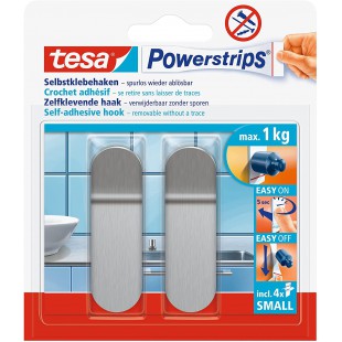 Tesa Powerstrips Crochets Amovibles MaˆTAL - Fixation Extra Forte - Crochet Adhesif pour Verre, Carrelage, Bois, Plastique et au