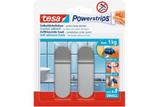 Tesa Powerstrips Crochets Amovibles MaˆTAL - Fixation Extra Forte - Crochet Adhesif pour Verre, Carrelage, Bois, Plastique et au