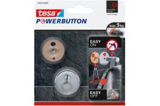 tesa Powerbutton Universal Crochet Auto-Adhesif - Crochet de Fixation Rond en Metal Chrome - Porte-Serviette pour Salle de Bains