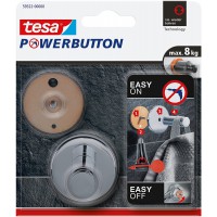 tesa Powerbutton Universal Crochet Auto-Adhesif - Crochet de Fixation Rond en Metal Chrome - Porte-Serviette pour Salle de Bains