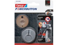 tesa Powerbutton Universal Crochet Auto-Adhesif - Crochet de Fixation Rond en Metal Chrome - Porte-Serviette pour Salle de Bains