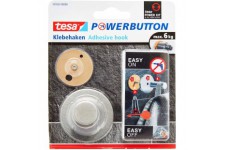 tesa Powerbutton Classic Rond Crochet Auto-Adhesif - Crochet de Fixation Rond en Metal Chrome - Porte-Serviette pour Salle de Ba