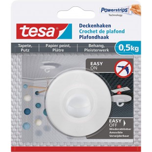 Tesa Crochet de Plafond Auto-Adhesifs - Fixation d'Objets Decoratifs Jusqu'a 0,5 kg/Crochet - S'enlevent sans Laisse