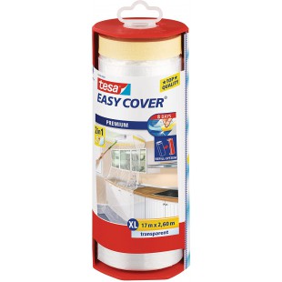 Tesa 56769-00000-02 Derouleur + Easy Cover Premium XL, (bache + Ruban de masquage) 17m x 2600mm, Transparent