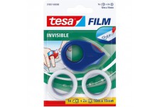 Tesafilm Mini Devidoir de ruban Adhesif + 2 Rouleaux de Ruban Mat Invisible - Petit Derouleur de Bureau - Protection Anti Saliss