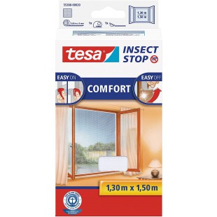 Tesa Insect Stop COMFORT pour Porte-Fenetres - Moustiquaire avec Ruban Auto Agrippant - Filet Anti-Moustique - Blanc, 130 cm x 1