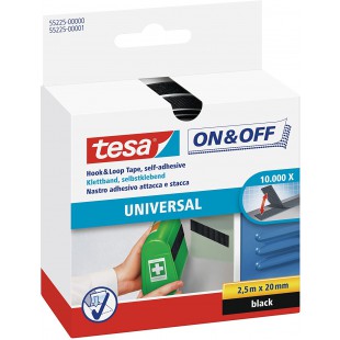 Tesa On & Off Bande Auto-Agrippante - Ruban Auto-Agrippant Adhesif pour la Fixation Rapide des Objets Legers - Noir, 