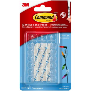 Command Crochets de Fixation, Lot de 20 Mini-Crochets et de 24 Petites Bandes Adhesives, Transparent - Crochets pour la Decorati