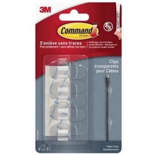 Command Petits Clips Cable Ronds Transparents, 4 Clips 5 Languettes