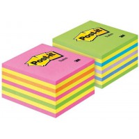 -it Cube notes fluo 76 x 76 mm 450 feuilles/bloc Lot de 2 (1 rose fluo + 1 vert fluo)