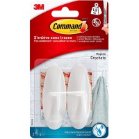 Command Crochet Design Plastique Blanc Moyen avec Languettes Resistantes a  l'Eau, 2 Crochets Moyens Blancs 4 Languettes 1,4 kg