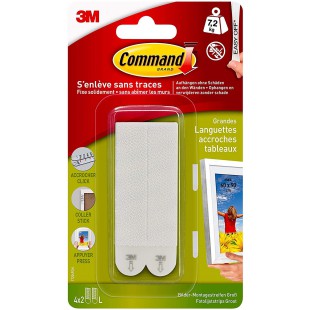 Command Bandes de Suspension pour Grandes Photos, Pack de 4x2 Bandes Adhesives, Blanc - Fixation sans Dommage - Pour Posters, Ca