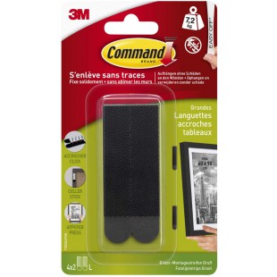 Command 17206 Languettes pour Accrochage de Tableaux pour Cadres ou Murs Fonces, 4 x 2 Languettes Larges, 7.2 kg