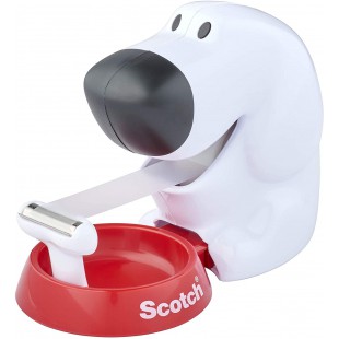 Scotch, Devidoir Scotch, Petit Devidoir de Ruban Adhesif en Forme de Chien, Taille 19 mm x 33 mm, Blanc avec Base Rouge, Support