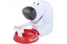 Scotch, Devidoir Scotch, Petit Devidoir de Ruban Adhesif en Forme de Chien, Taille 19 mm x 33 mm, Blanc avec Base Rouge, Support