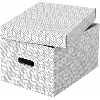 Esselte - Lot de 3 Boites avec Couvercle, Rangement & Organisation, 100% Carton Recycle, 100% Recyclable, Motif Geometrique, Bla