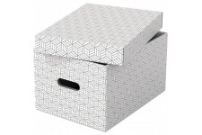 Esselte - Lot de 3 Boites avec Couvercle, Rangement & Organisation, 100% Carton Recycle, 100% Recyclable, Motif Geometrique, Bla