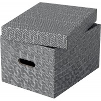 Esselte - Lot de 3 Boites avec Couvercle, Rangement & Organisation, 100% Carton Recycle, 100% Recyclable, Motif Geometrique, Gri