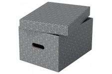 Esselte - Lot de 3 Boites avec Couvercle, Rangement & Organisation, 100% Carton Recycle, 100% Recyclable, Motif Geometrique, Gri