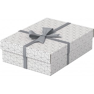 Esselte - Lot de 3 Boites avec Couvercle, Rangement & Cadeaux, 100% Carton Recycle, 100% Recyclable, Motif Geometrique, Blanc, 6