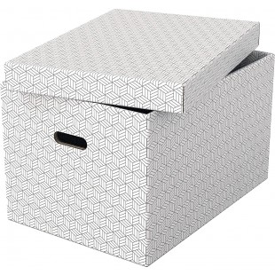 Esselte - Lot de 3 Grandes Boites avec Couvercle, Rangement & Organisation, 100% Carton Recycle, 100% Recyclable, Motif Geometri