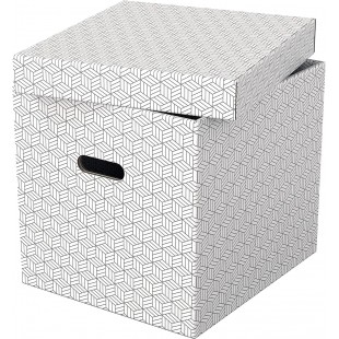 Esselte - Lot de 3 Grandes Boites Cubes avec Couvercle, Rangement & Organisation, 100% Carton Recycle, 100% Recyclable, Motif Ge