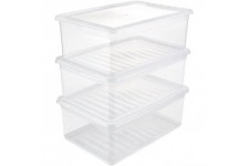 keeeper Clearboxes with Air Control System, Set of 3, Height: 14 cm, 39x26.5x14 cm, 3 x 11 Litre, Bea, Transparent