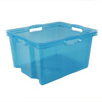 Keeeper Boite de Rangement avec Poignees Integrees, Dimensions : XL, 43 x 35 x 23 cm, 24 l, Franz, Bleu transparent